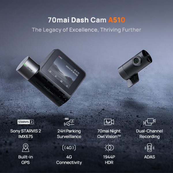 Camera Hành Trình 70mai A510 – Nâng Cấp Hoàn Hảo Với Ghi Hình Trước & Sau