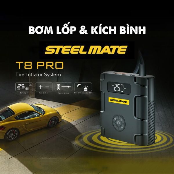 Bơm lốp ô tô Steelmate T8 Pro kiêm kích nổ