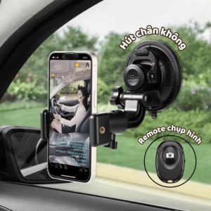 Giá đỡ điện thoại hút chân không xoay 360 kèm remote chụp hình tiện lọi