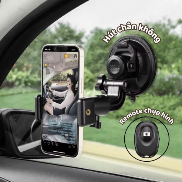 Giá đỡ điện thoại hút chân không xoay 360 kèm remote chụp hình tiện lọi