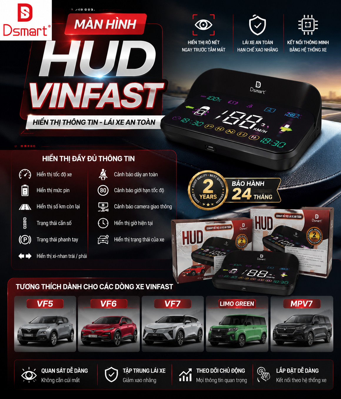 MÀN HÌNH HUD VINFAST VF5, VF6, VF7, LIMO GREEN, MPV7